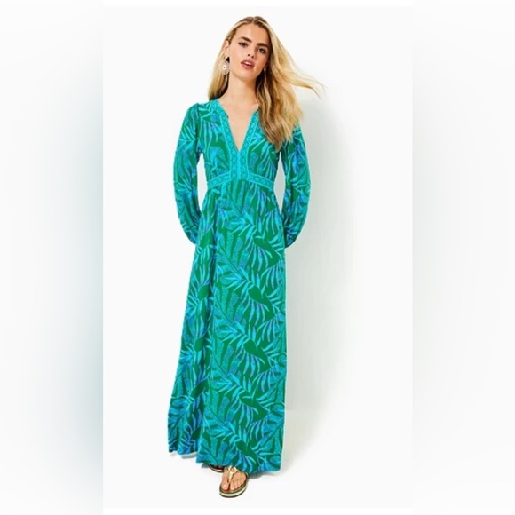 NWT Lilly Pulitzer Wexlee Maxi Dress Fiddle Leaf Green Its A Jungle Size 8 - Picture 1 of 5